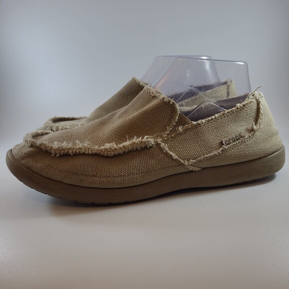 Crocs Santa Cruz Canvas Slip-On Shoes Loafers Men's 9 Tan Khaki Distressed Vibe - Picture 1 of 10